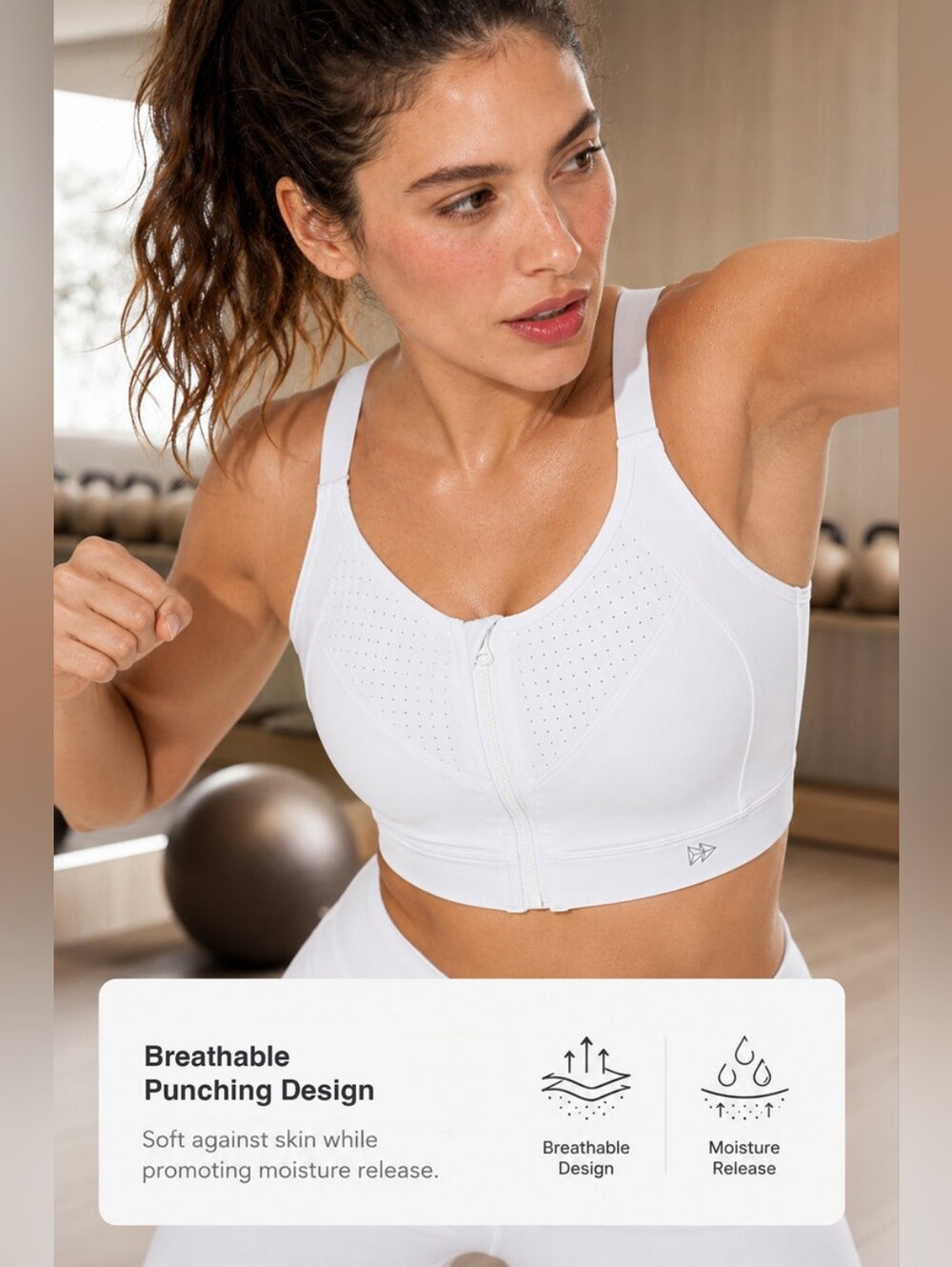 Yvette Power Soft Adjustable High-Support Mesh Running Training Bra White 2XL+